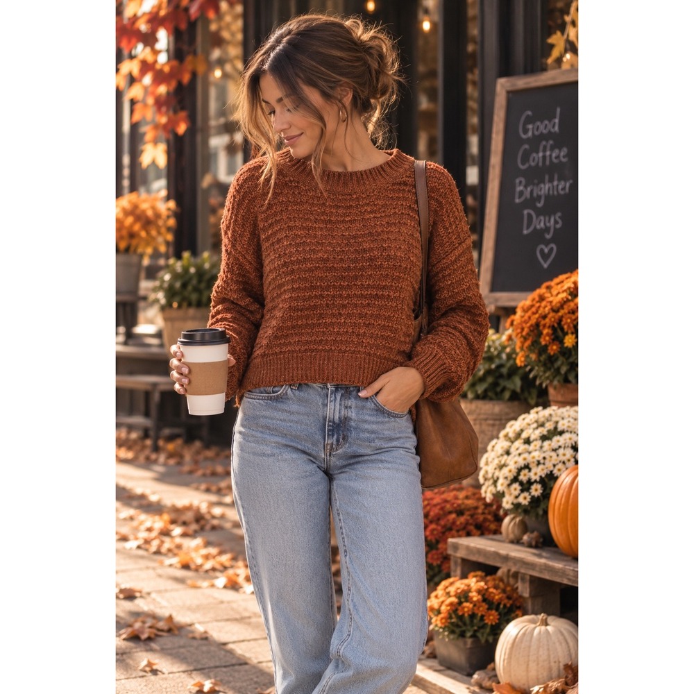 Universal Thread Women Small Rust Orange Chunky Knit Raglan Pullover Sweater